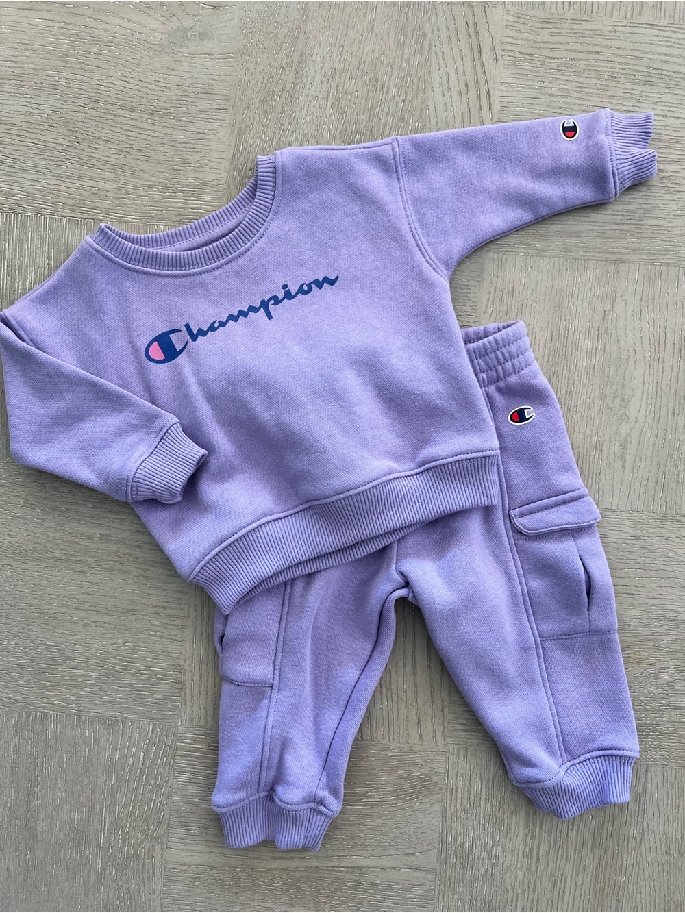 Champion Kids Lavender Crewneck & Cargo Jogger Set